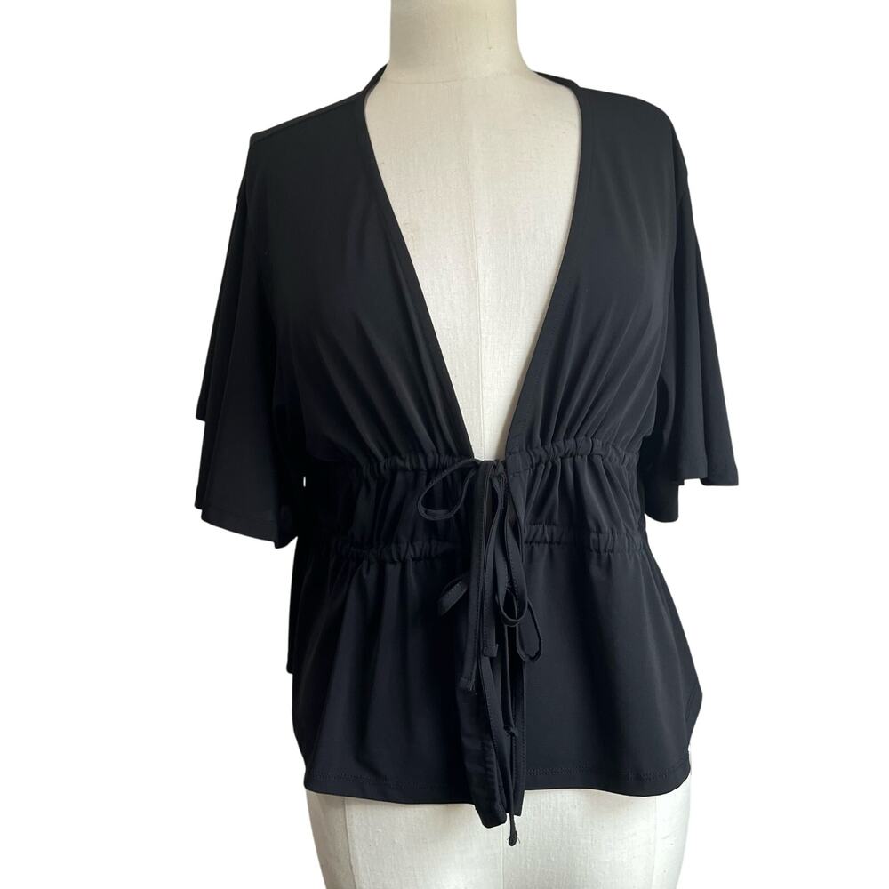 ASOS DESIGN Angel Sleeve Tie Front Tea Blouse Romantic Boho Sz 14